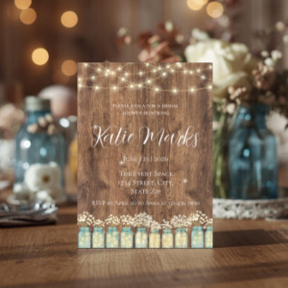 Rustieke Houten Pot & Sprookjeslichtjes Bruidsdouc Kaart