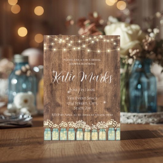 Rustieke Houten Pot & Sprookjeslichtjes Bruidsdouc Kaart