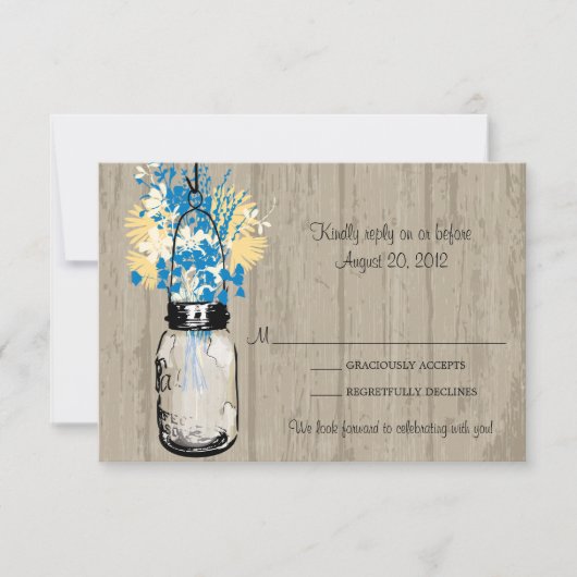 Rustieke Houten Pot & Wilde Bloemen RSVP Kaart (Voorkant)