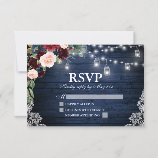 Rustieke houten potten Blauw Bourgogne Bloemen bru RSVP Kaartje (Voorkant)