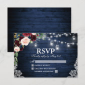 Rustieke houten potten Blauw Bourgogne Bloemen bru RSVP Kaartje (Voorkant / Achterkant)