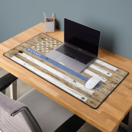 Rustieke houten print dunne blauwe lijn USA-vlag m Bureaumat