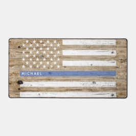 Rustieke houten print dunne blauwe lijn USA-vlag m Bureaumat
