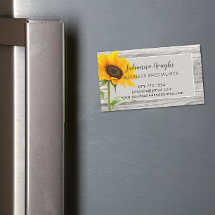 Rustieke houten print zonnebloem zakelijke magneet