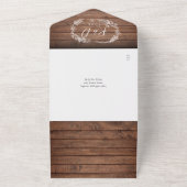 Rustieke houten QR-code monogram bloemige bruiloft All In One Uitnodiging (Buitenkant)