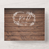 Rustieke houten QR-code monogram bloemige bruiloft All In One Uitnodiging (Achterkant)