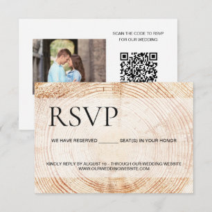 Rustieke houten QR-code online aangepaste foto Huw RSVP Kaartje