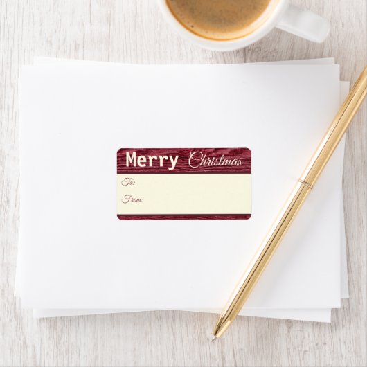 Rustieke houten rendieren rood vrolijk kerstcadeau etiket (Insitu)