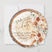 Rustieke Houten Ring Save The Date – Boho Bloemen Kaart (Voorkant)