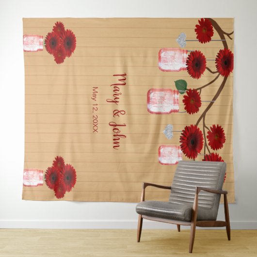 Rustieke Houten Rode Bloemenvase Potten Fotobackdr Wandkleed (In Situ (horizontaal))