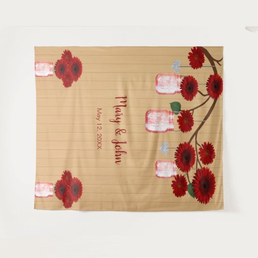 Rustieke Houten Rode Bloemenvase Potten Fotobackdr Wandkleed (Voorkant (horizontaal))