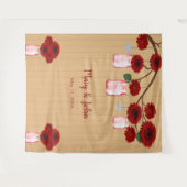 Rustieke Houten Rode Bloemenvazen Fotobackdrop Wandkleed (Voorkant (horizontaal))