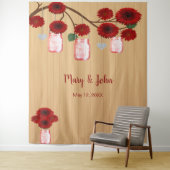 Rustieke Houten Rode Bloemenvazen Fotobackdrop Wandkleed (In situ)