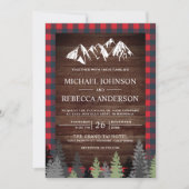 Rustieke Houten Rode Buffalo Geruite Berg Bruiloft Kaart (Voorkant)