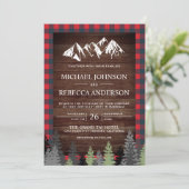 Rustieke houten rode buffelruit mountain wedding kaart (Staand voorkant)