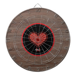 Rustieke Houten Rode Glitter Hart Initiaal Naam  Dartbord