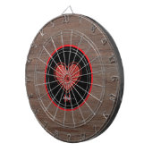 Rustieke Houten Rode Glitter Hart Monogram Naam Dartbord (Voorkant Rechts)