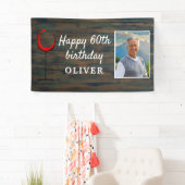 Rustieke Houten Rode Wijn 60e Verjaardag Foto Acht Spandoek (Insitu)