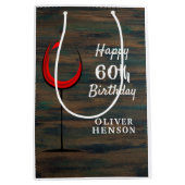 Rustieke Houten Rode Wijn 60e Verjaardag Medium Cadeauzakje (Voorkant)