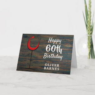 Rustieke Houten Rode Wijn Glas 60e Verjaardag Kaart