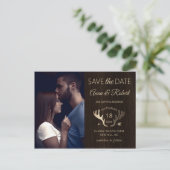 Rustieke houten Roos gouden geweien foto opslaan v Uitnodiging Briefkaart (Staand voorkant)