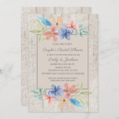 Rustieke Houten Roze Blauwe Bloem Bruidspaar Bruil Kaart (Voorkant / Achterkant)