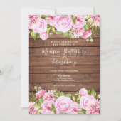 Rustieke Houten Roze Bloem Bruiloft Kaart (Voorkant)