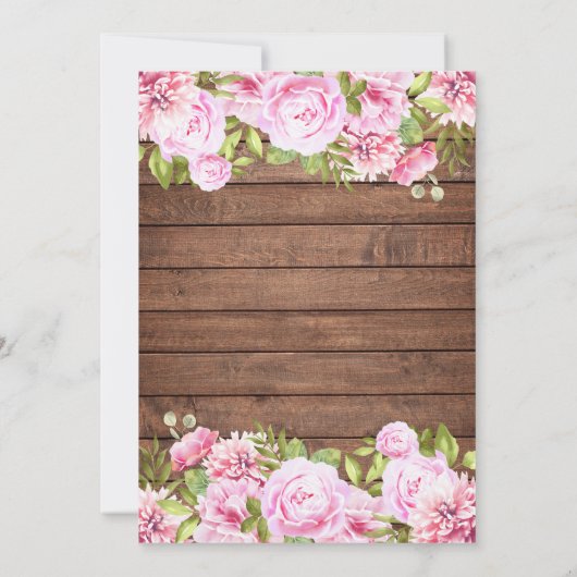 Rustieke Houten Roze Bloem Bruiloft Kaart (Achterkant)