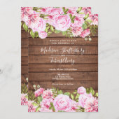 Rustieke Houten Roze Bloem Bruiloft Kaart (Voorkant / Achterkant)