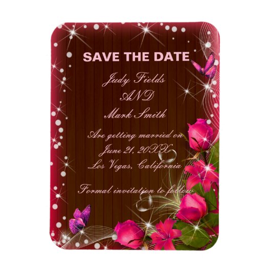 Rustieke Houten Roze Bloem Vlinder Save The Date Magneet (Verticaal)