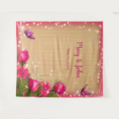 Rustieke houten roze bloemen vlinder achtergrond wandkleed (Voorkant (horizontaal))