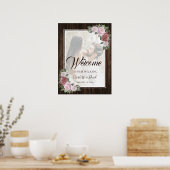 Rustieke houten roze bloemenfoto welkomstbord poster (Keuken)