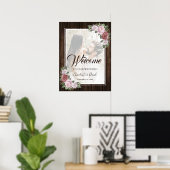 Rustieke houten roze bloemenfoto welkomstbord poster (Thuiskantoor)