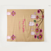 Rustieke Houten Roze Bloemenvase Muurachtergrond v Wandkleed (Voorkant (horizontaal))