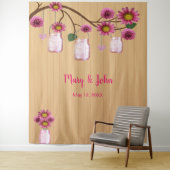 Rustieke Houten Roze Bloemenvase Muurachtergrond v Wandkleed (In situ)