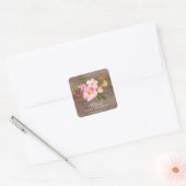 Rustieke houten roze bloemige Baby showers envelop Vierkante Sticker (Envelop)