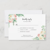 Rustieke houten roze bloemige buffet trouw RSVP Kaart (Achterkant)