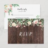 Rustieke houten roze bloemige buffet trouw RSVP Kaart (Voorkant / Achterkant)
