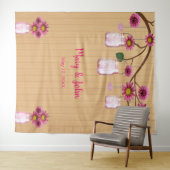 Rustieke Houten Roze Bloemige Potten Fotobackdrop Wandkleed (In Situ (horizontaal))