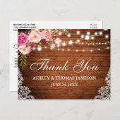 Rustieke houten roze bloemsluiers voor de bruiloft briefkaart (Voorkant / Achterkant)