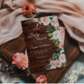 Rustieke Houten Roze Roze Bloemen Baby Shower Kaart