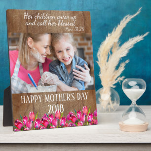 Rustieke Houten Roze Tulpen Foto Moederdag Plaquet Fotoplaat