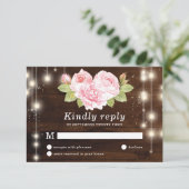 Rustieke houten Rozen bruiloft RSVP Kaartje (Staand voorkant)