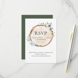 Rustieke houten sage watercolor trouwwebsite RSVP kaartje
