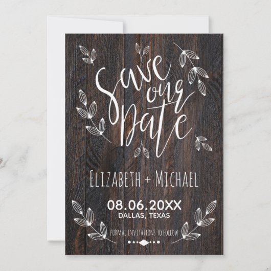 Rustieke houten Save our Date witte typografie blo Save The Date (Voorkant)