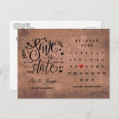 Rustieke Houten Save the Date Kalender Rode Liefde Aankondigingskaart (Voorkant / Achterkant)
