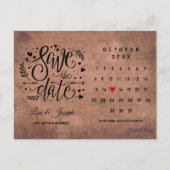 Rustieke Houten Save the Date Kalender Rode Liefde Aankondigingskaart (Voorkant)