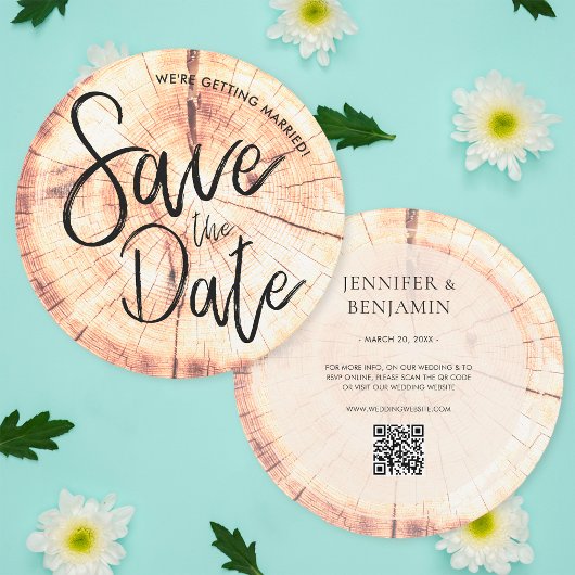 Rustieke houten Save The Date Trouw Uitnodiging