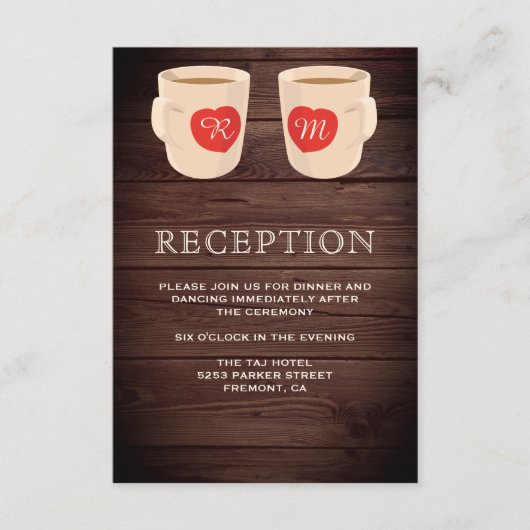 Rustieke houten Schattigee koffiemokken receptie Informatiekaartje (Voorkant)