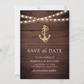 Rustieke Houten Scheepsanker Lichtjes Bruiloft Save The Date (Voorkant)
